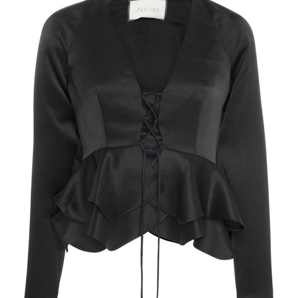 Alexis Lace-Up Satin Peplum Blouse
